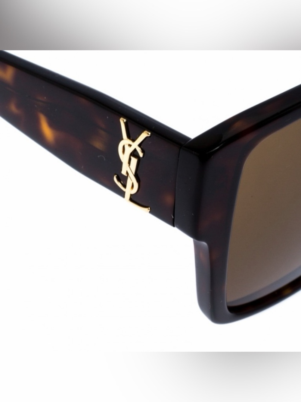 Saint Laurent Tortoiseshell Brown Square Sunglasses with Gold YSL Logo - Picture 12 of 12